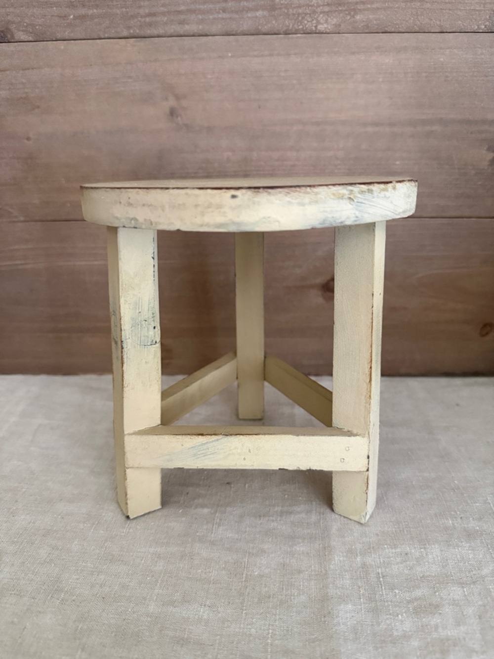 Hand-Painted Small Round Accent Stool in Pale Yellow